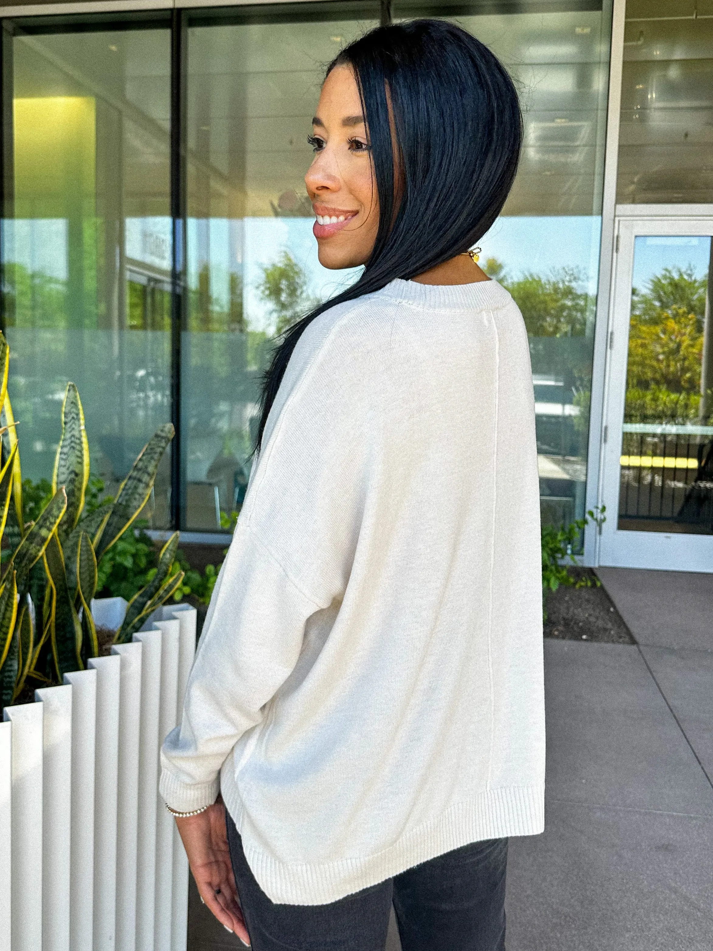 Basic Pullover Crewneck Sweater - Cream