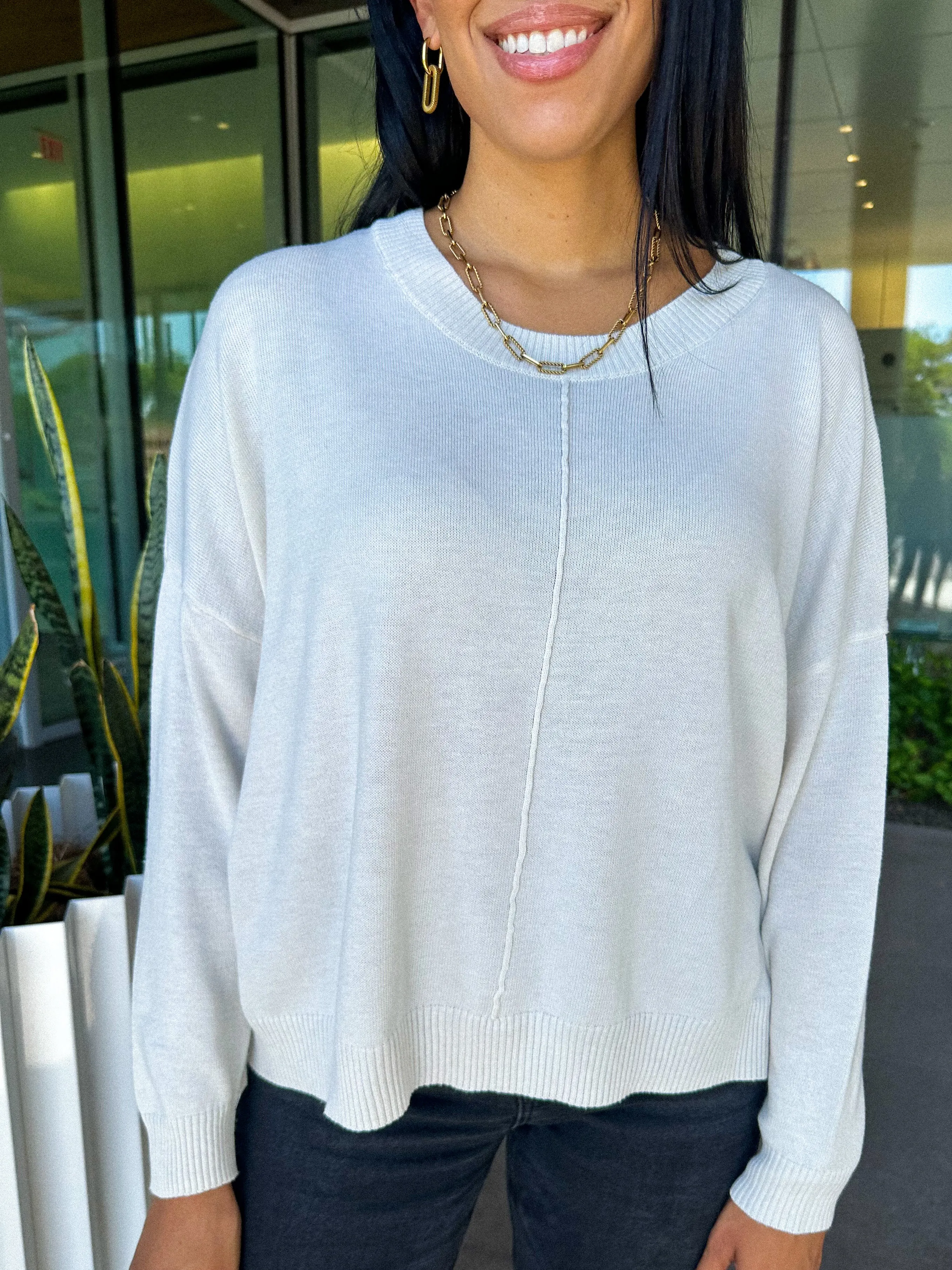 Basic Pullover Crewneck Sweater - Cream