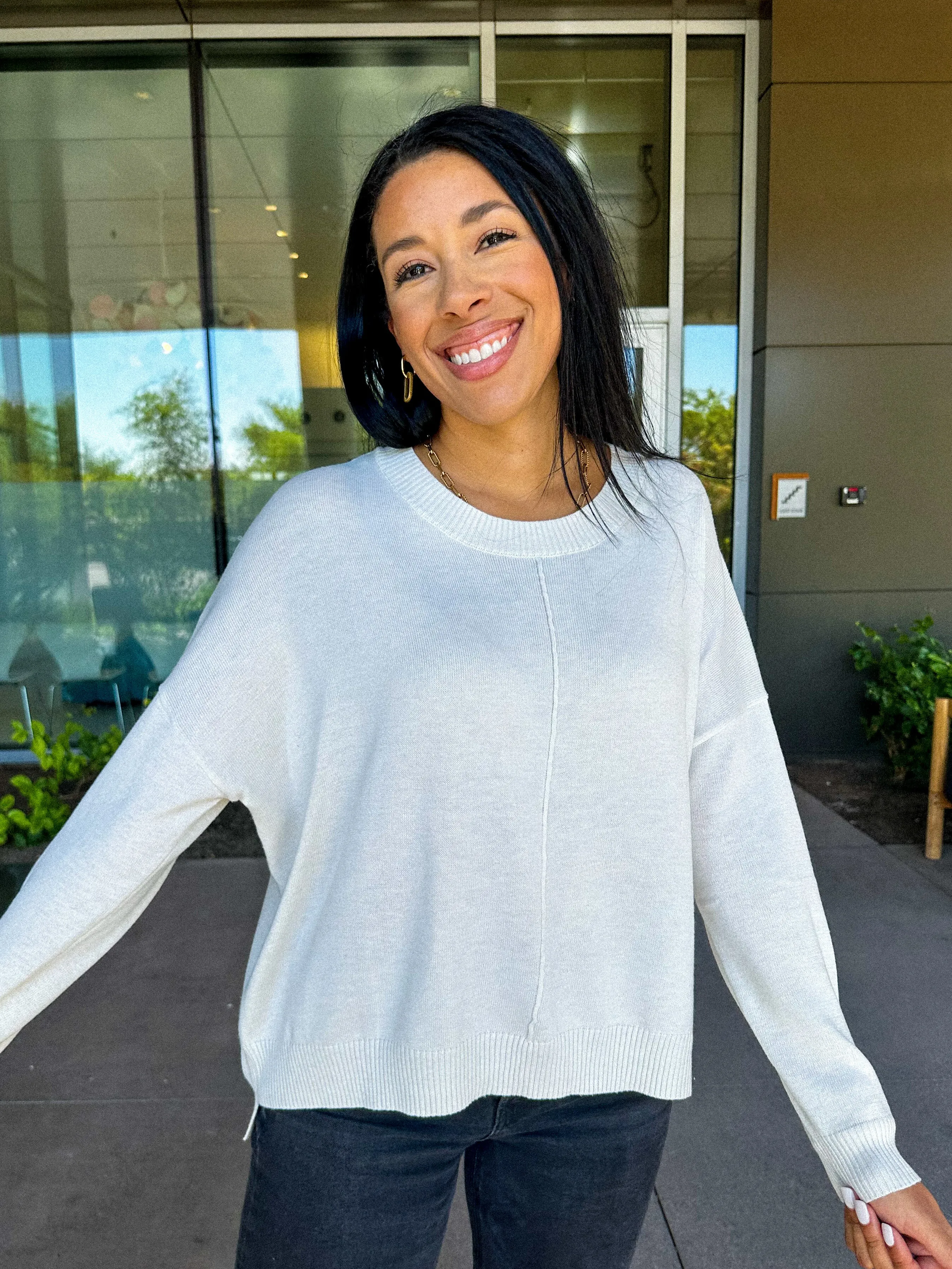Basic Pullover Crewneck Sweater - Cream