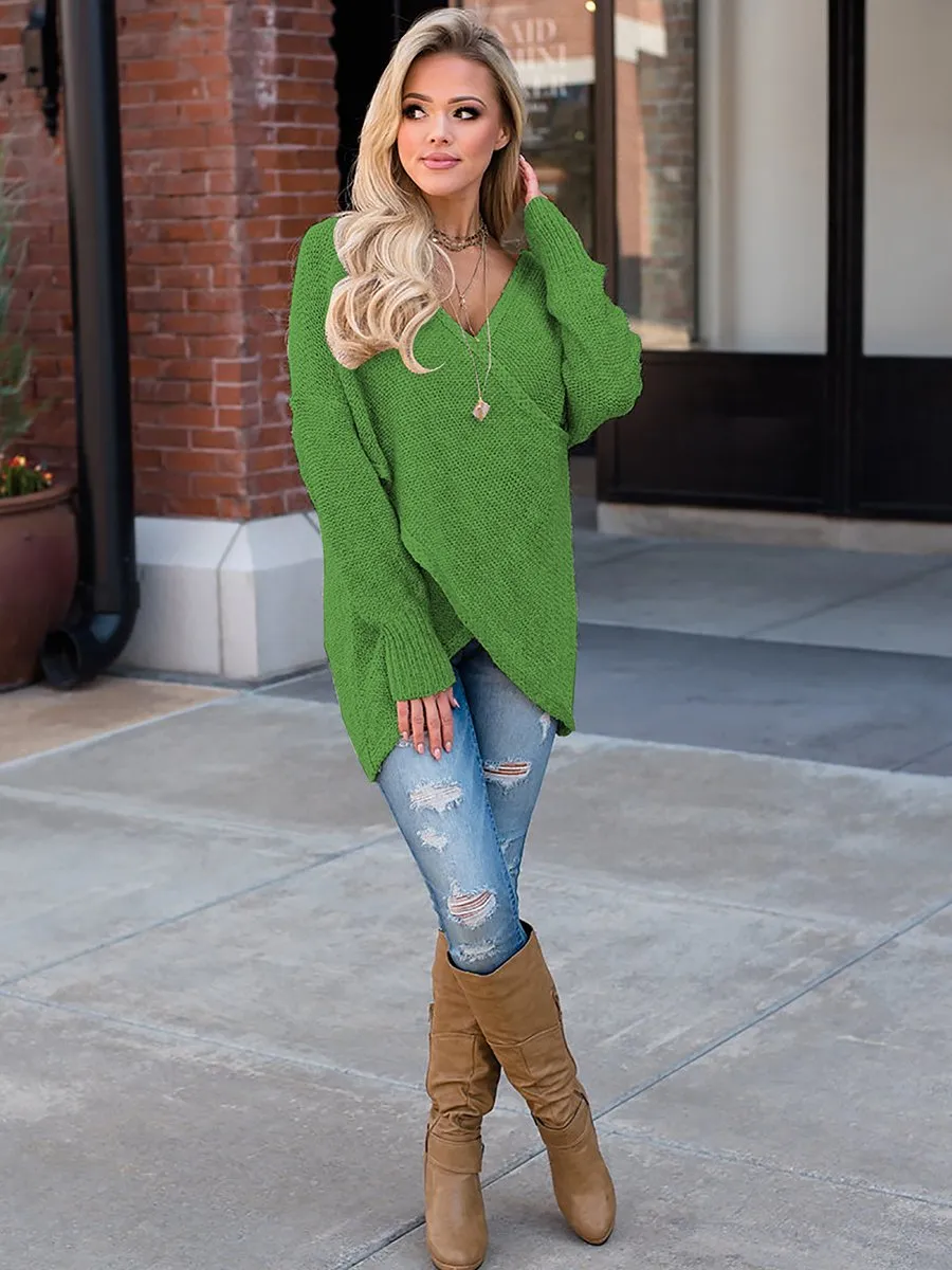 Deep V-neck Wrap Knitted Sweater