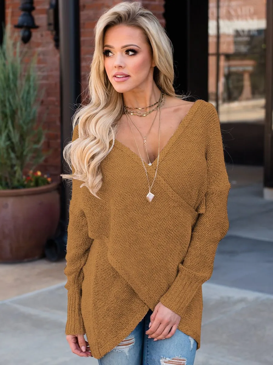 Deep V-neck Wrap Knitted Sweater