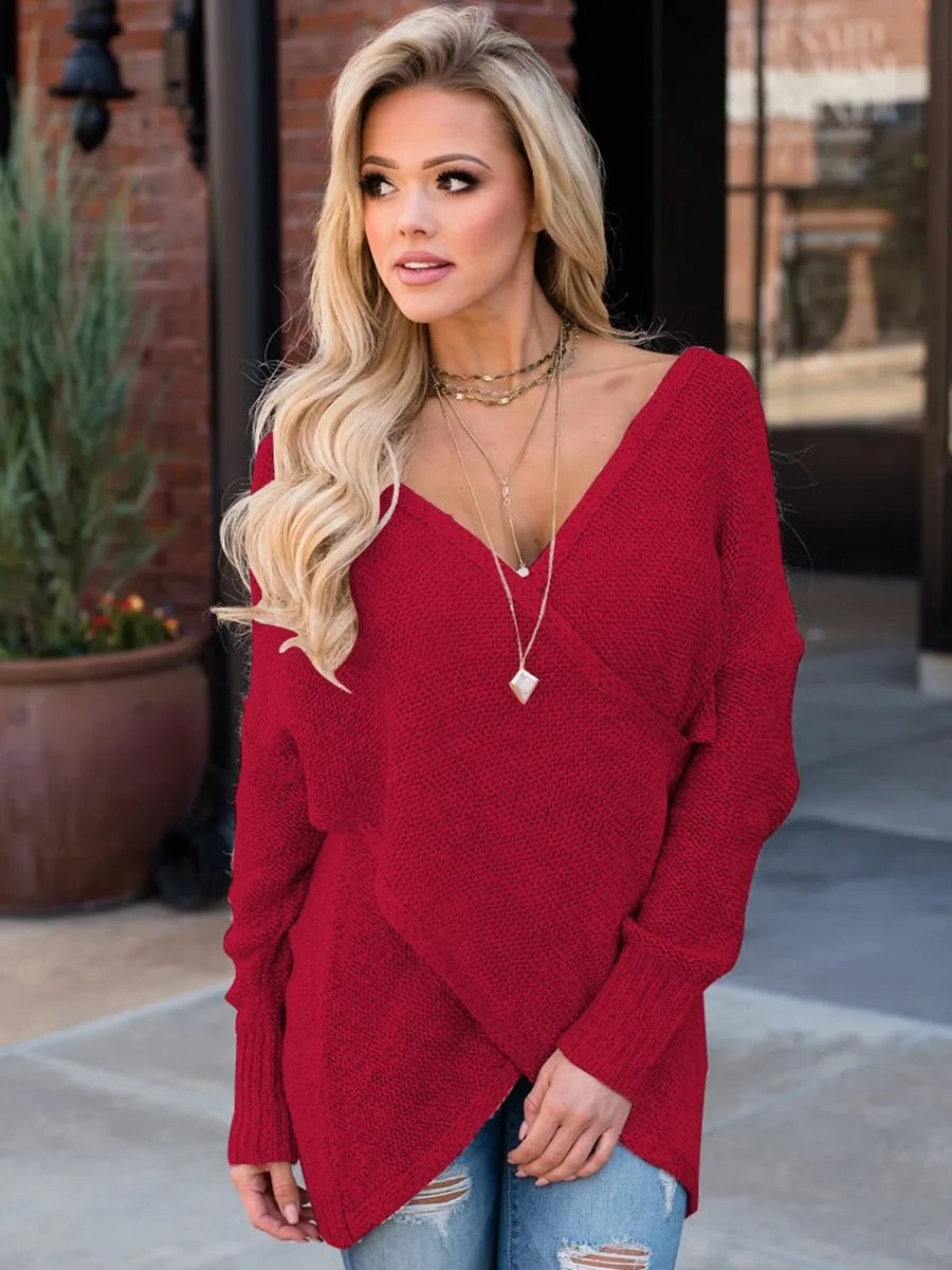 Deep V-neck Wrap Knitted Sweater