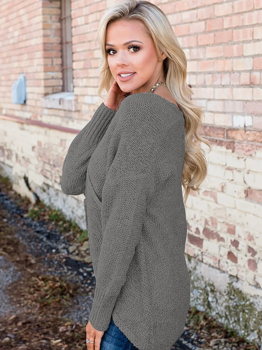 Deep V-neck Wrap Knitted Sweater