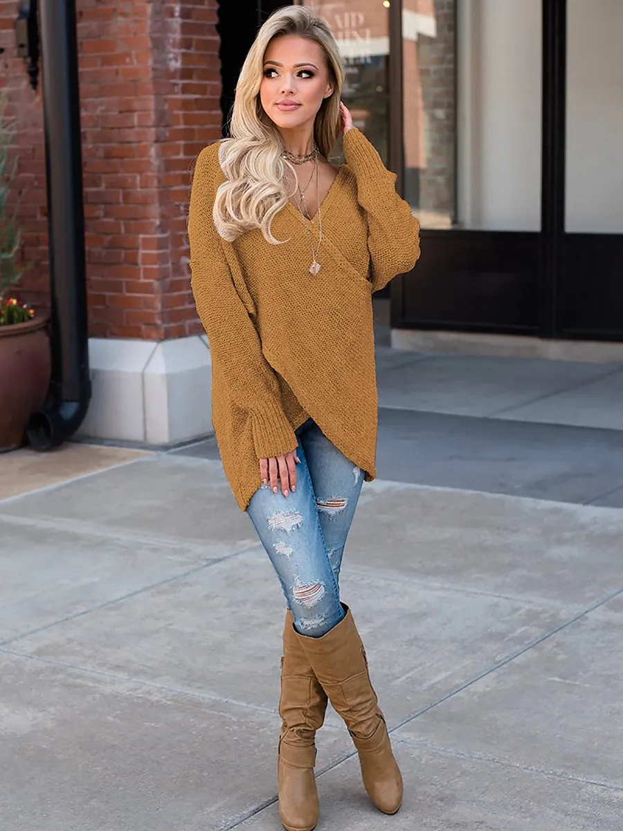 Deep V-neck Wrap Knitted Sweater