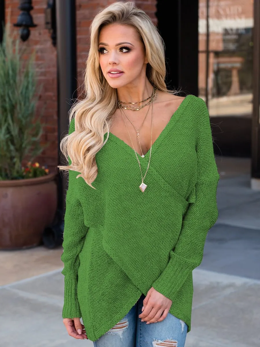 Deep V-neck Wrap Knitted Sweater