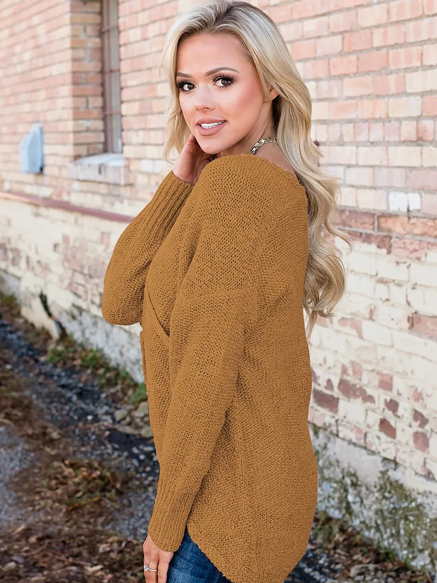 Deep V-neck Wrap Knitted Sweater