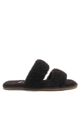 Double Strap Shearling Slipper Dark Chocolate