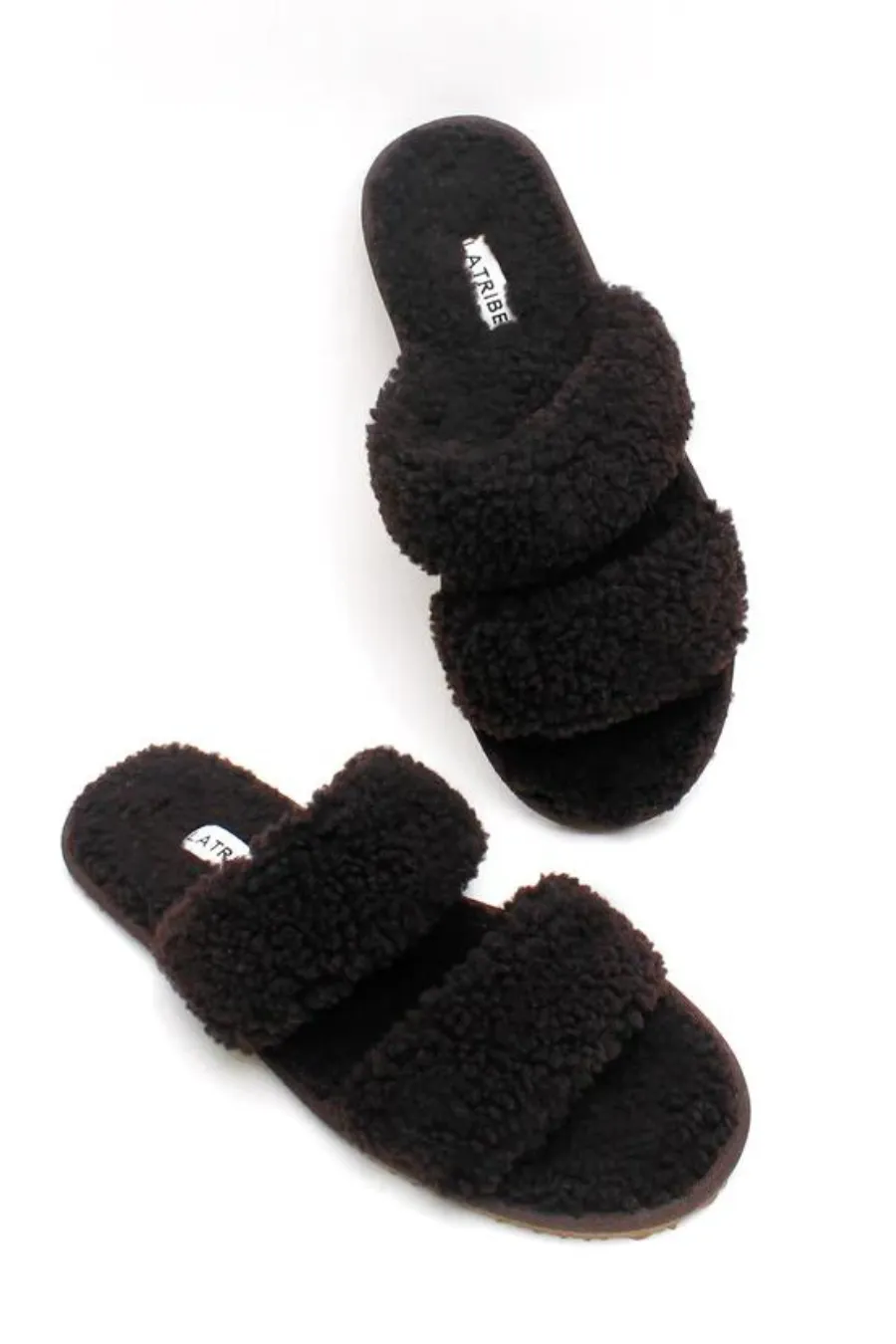 Double Strap Shearling Slipper Dark Chocolate