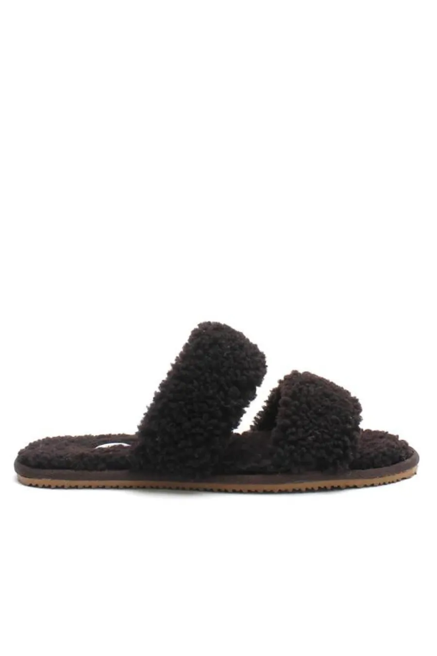 Double Strap Shearling Slipper Dark Chocolate