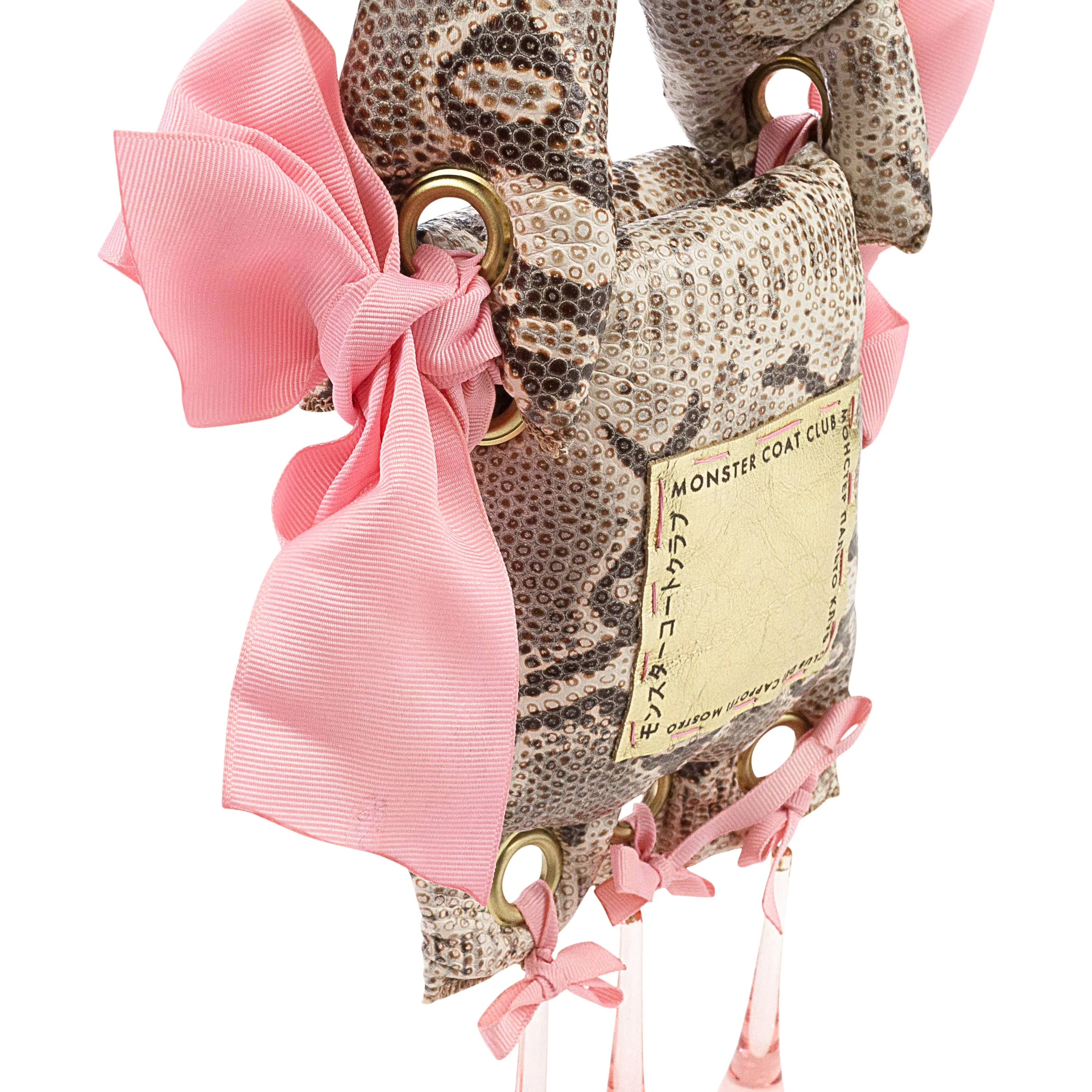 EMBOSSED SNAKE LEATHER CHARMS BROWN PINK HANDBAG OS
