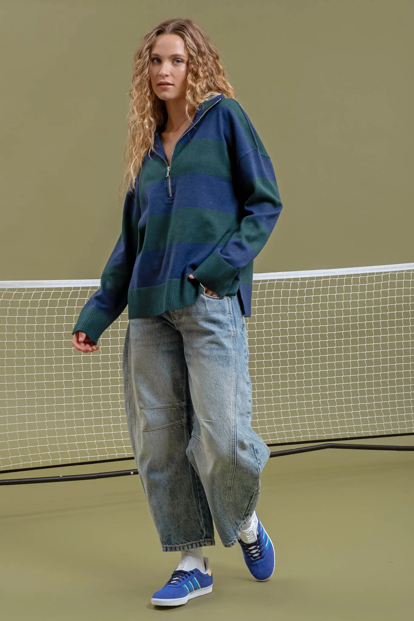 HALF ZIPPER DROP SHOULDER SWEATER