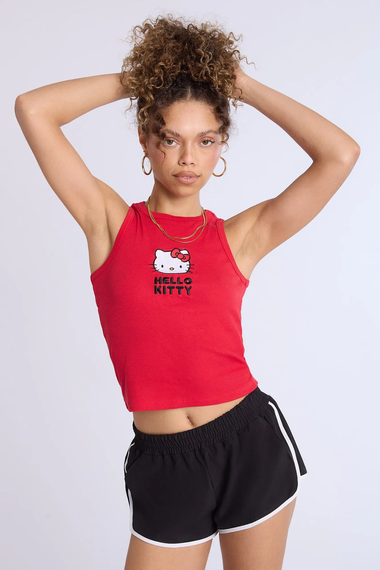 Hello Kitty Graphic Ribbed High Neck Tank Top
