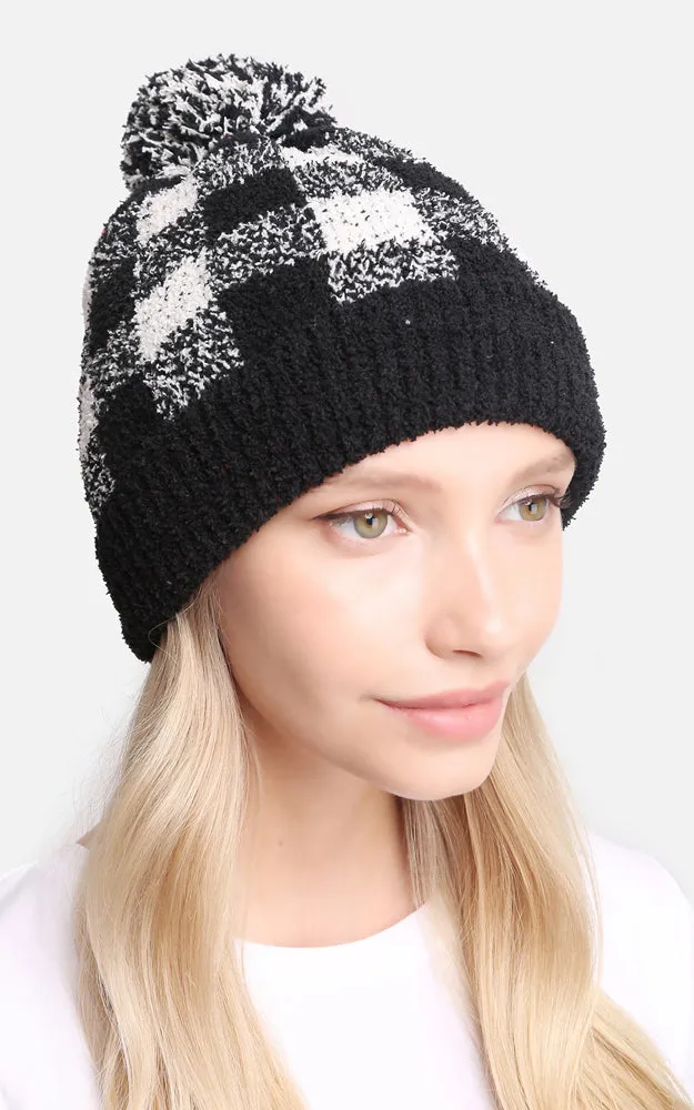 JH277 Buffalo Check Beanie w/Pom Pom