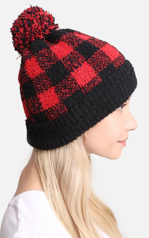JH277 Buffalo Check Beanie w/Pom Pom
