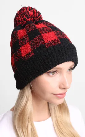 JH277 Buffalo Check Beanie w/Pom Pom