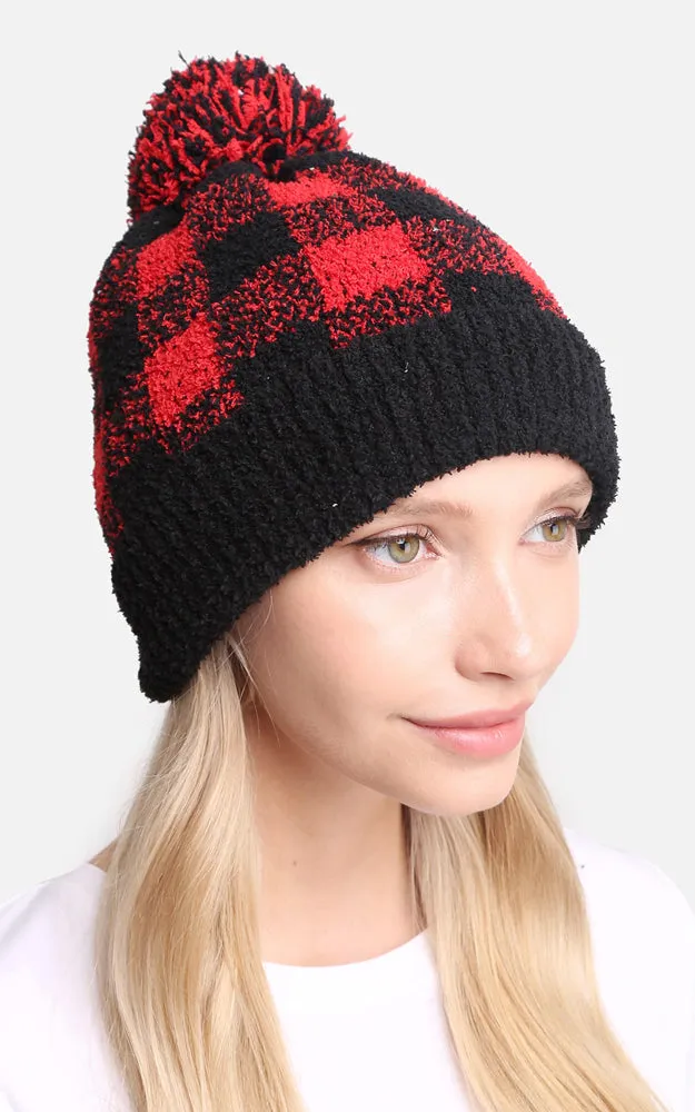 JH277 Buffalo Check Beanie w/Pom Pom