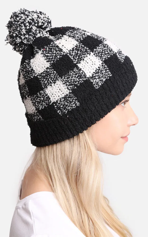 JH277 Buffalo Check Beanie w/Pom Pom
