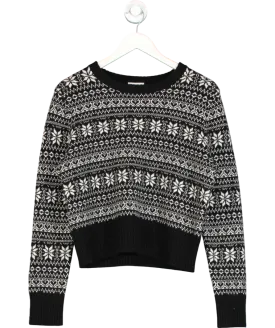 LILYSILK Black 100% Cashmere Fairisle Jumper UK M