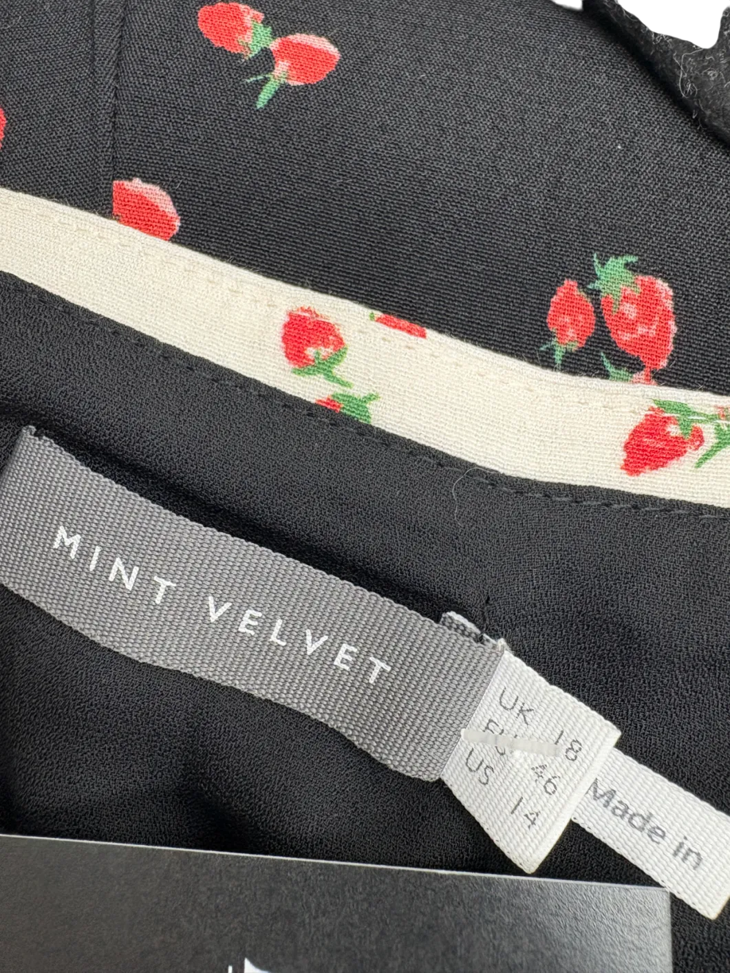 Mint Velvet Black Strawberry Print godet Maxi Dress UK 18