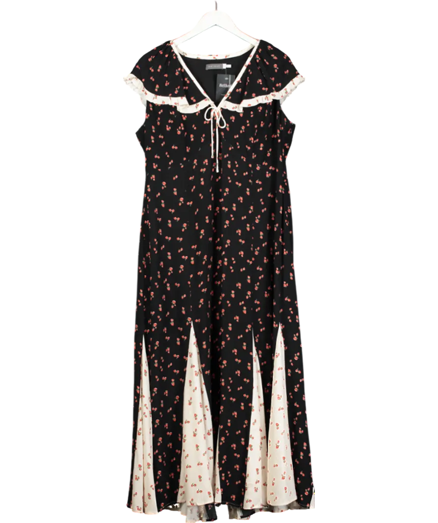 Mint Velvet Black Strawberry Print godet Maxi Dress UK 18
