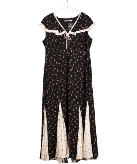 Mint Velvet Black Strawberry Print godet Maxi Dress UK 18