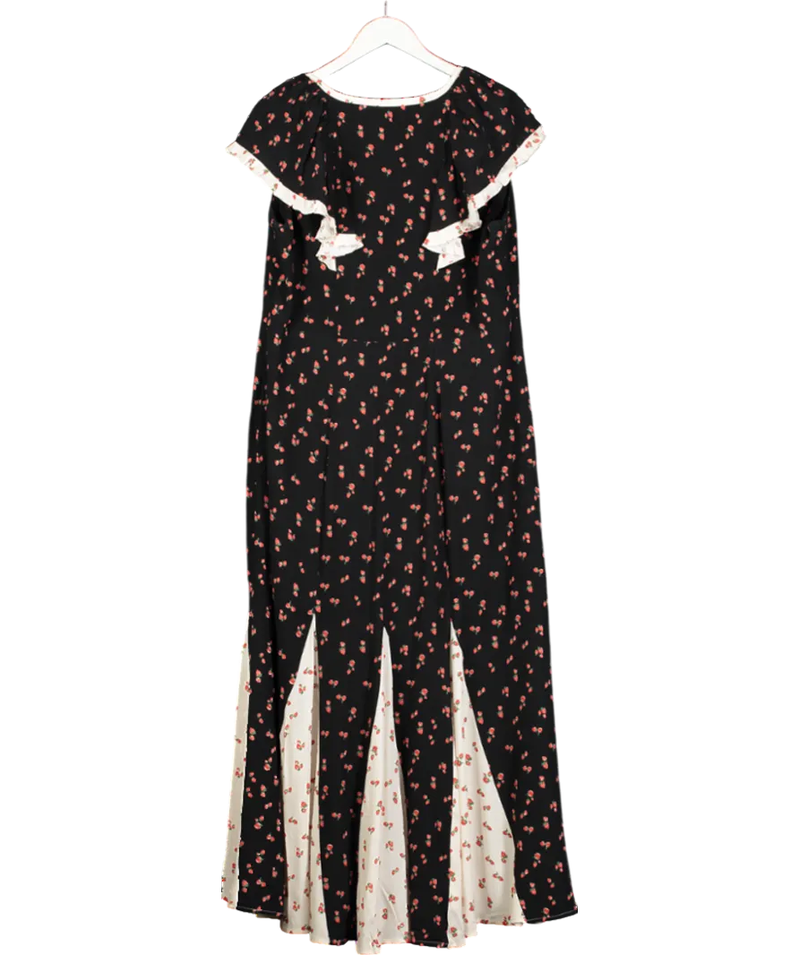 Mint Velvet Black Strawberry Print godet Maxi Dress UK 18