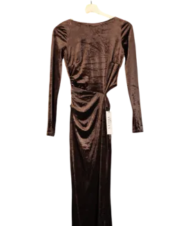 Oh Polly Velvet Long Sleeve Maxi Dress In Chocolate Brown UK 6