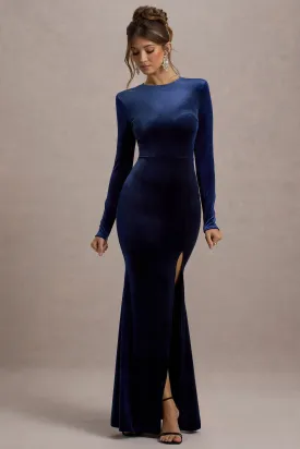 Rayla | Navy Velvet Maxi Dress With Split