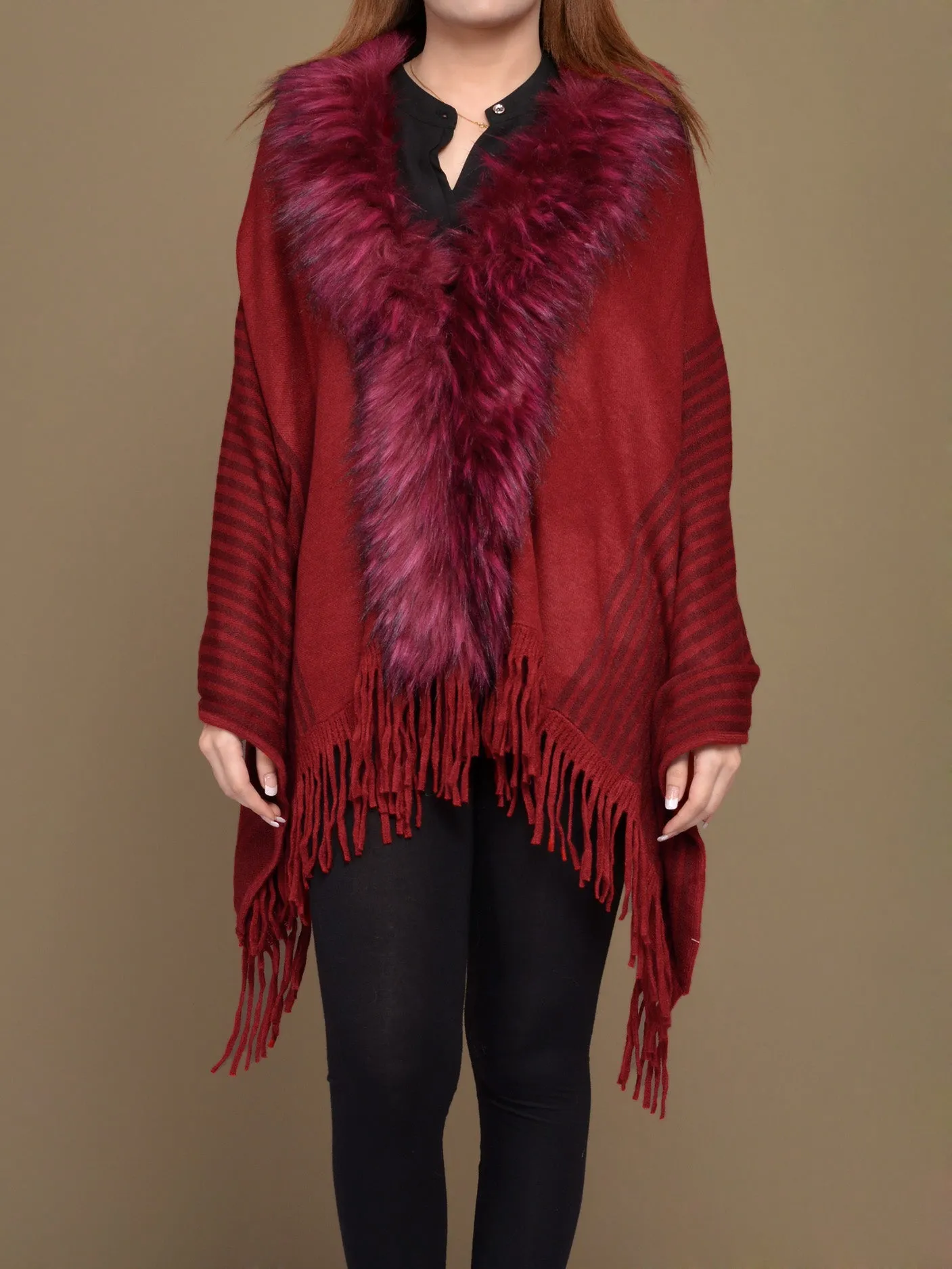 Striped Fur Cape Shawl