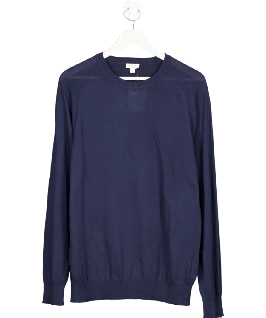 Sunspel Blue Sea Island Cashmere Blend Crew Neck Jumper UK M