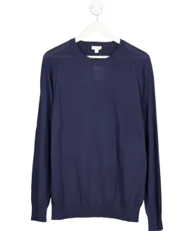 Sunspel Blue Sea Island Cashmere Blend Crew Neck Jumper UK M