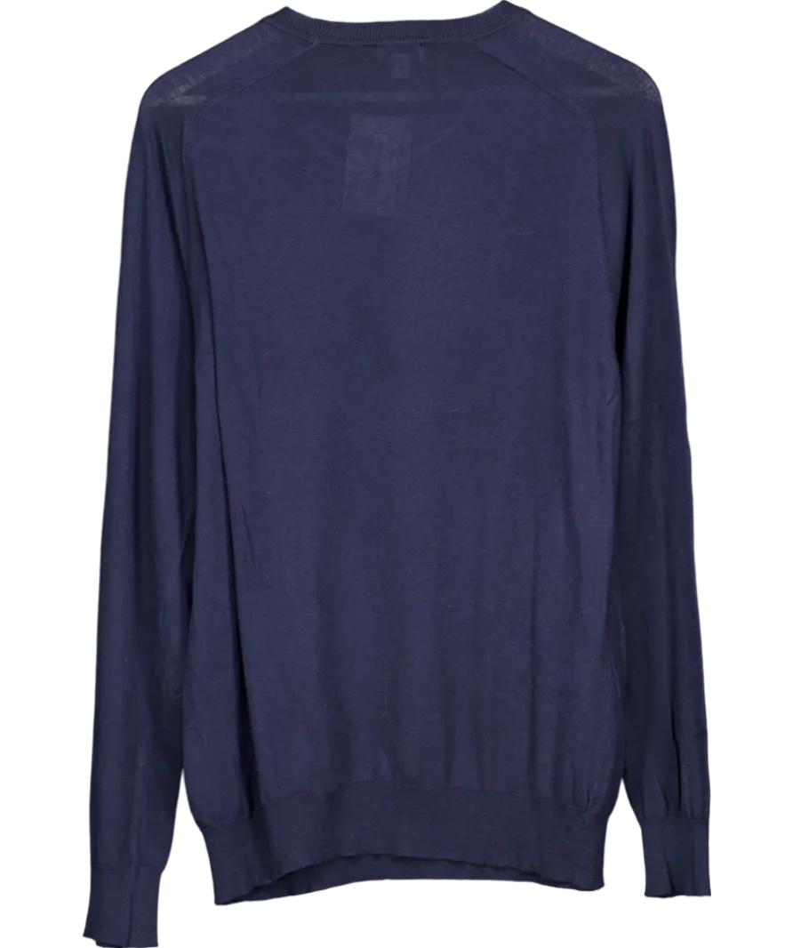 Sunspel Blue Sea Island Cashmere Blend Crew Neck Jumper UK M
