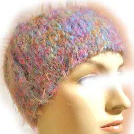 Women Multi COLORED Rainbow LIGHT BLUE Purple YARN CROCHET KNIT Beanie HAT Head