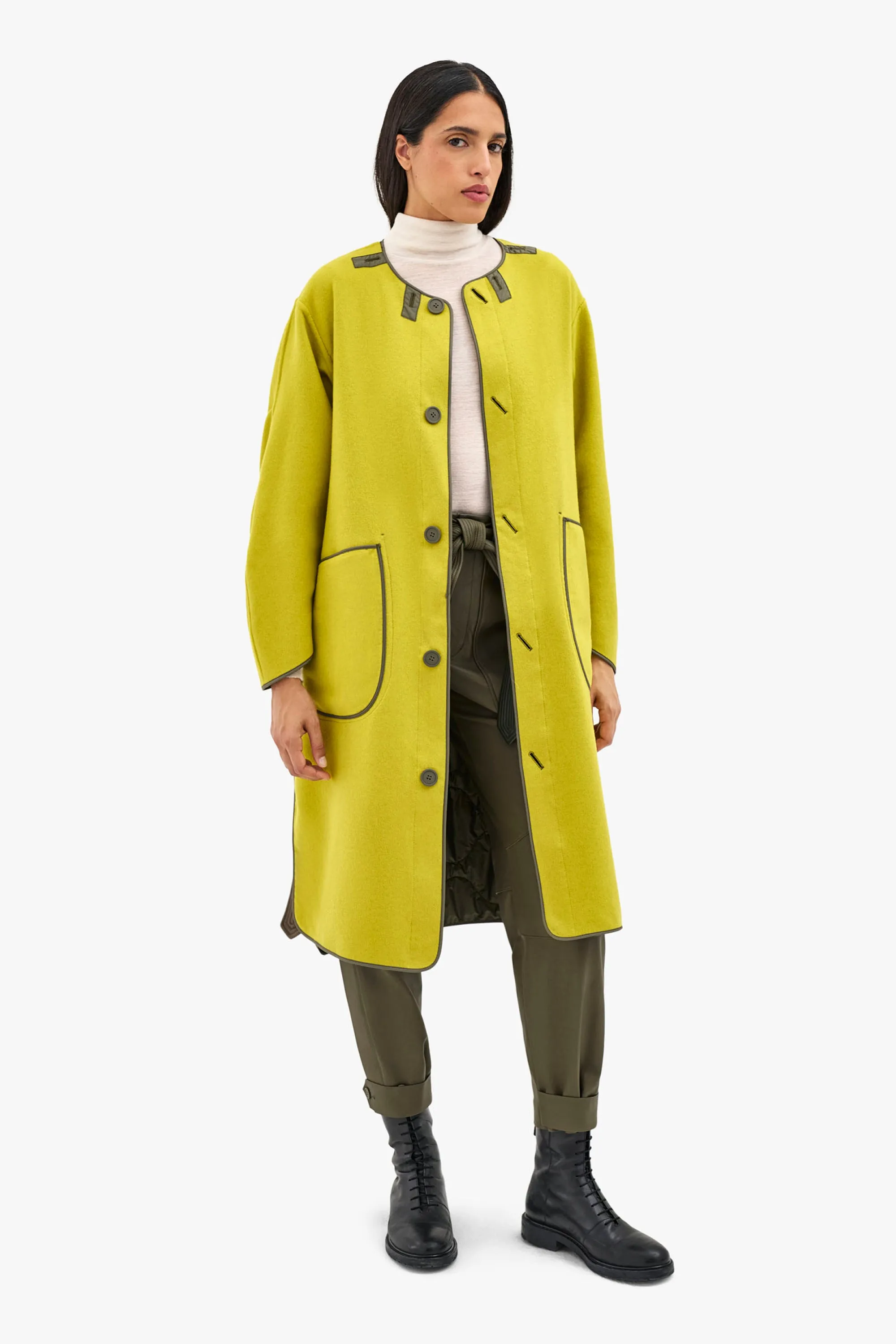 Wool Quilt Parka - Olive / Chartreuse